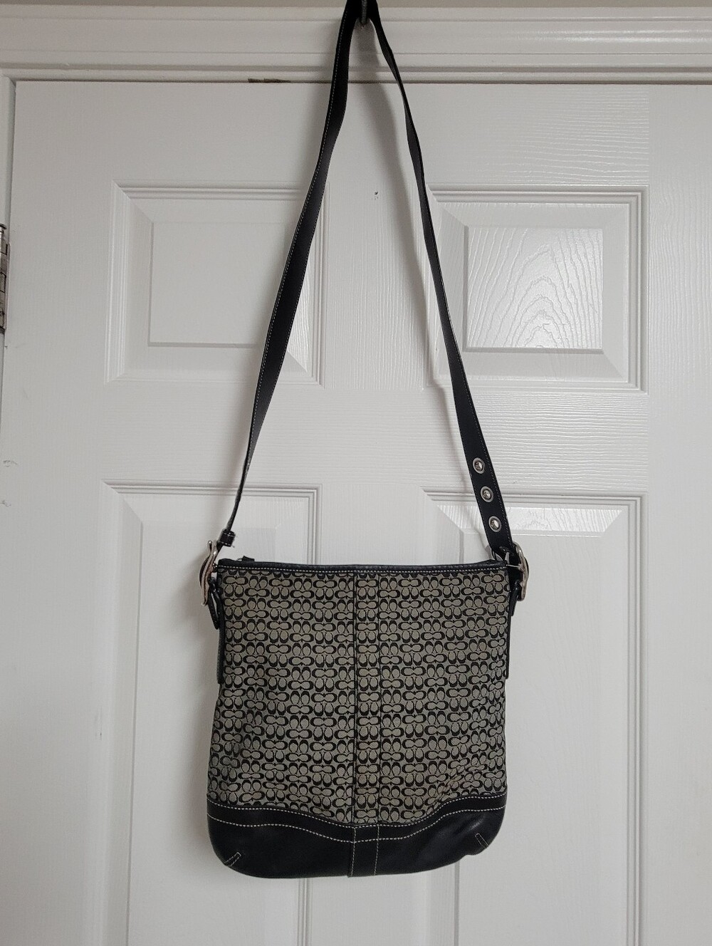 Coach Mini Signature Jacquard Leather Convertible Crossbody  Bag #F10417.